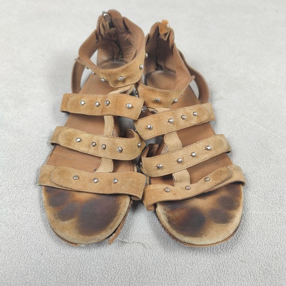 Gucci Sigourney‎ Sandals Womens 39 9 Brown Leather Studded Gladiator FLAWED - Picture 3 of 13